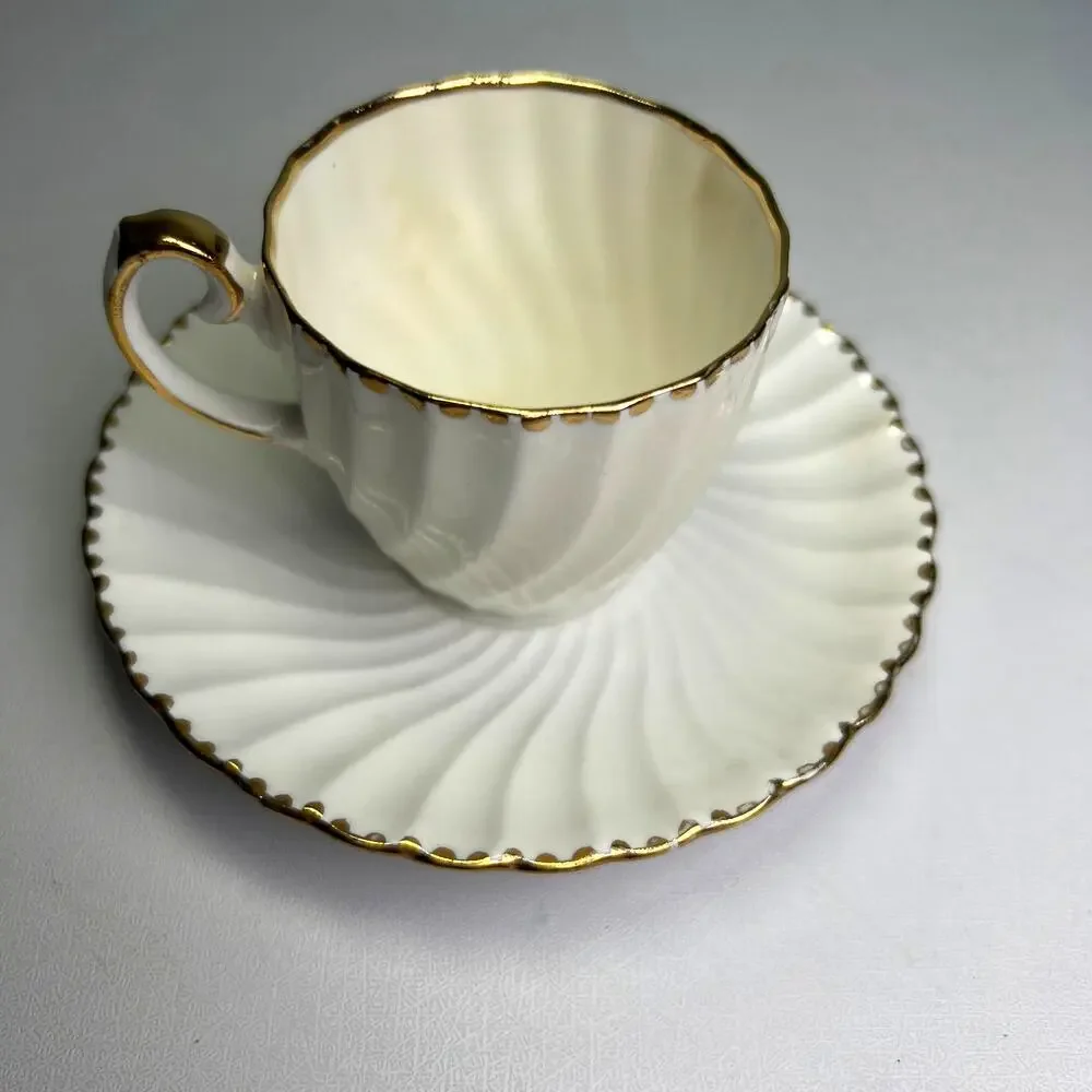 Vintage Gladstone Bone China Espresso Cup & Saucer Old Grecian Flute Gold Trim